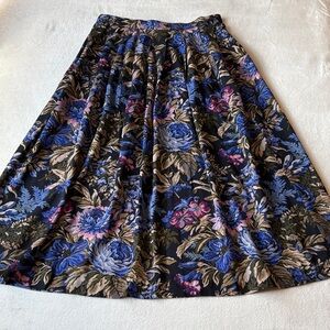 Floral A-Line Midi Skirt in Black and Blue